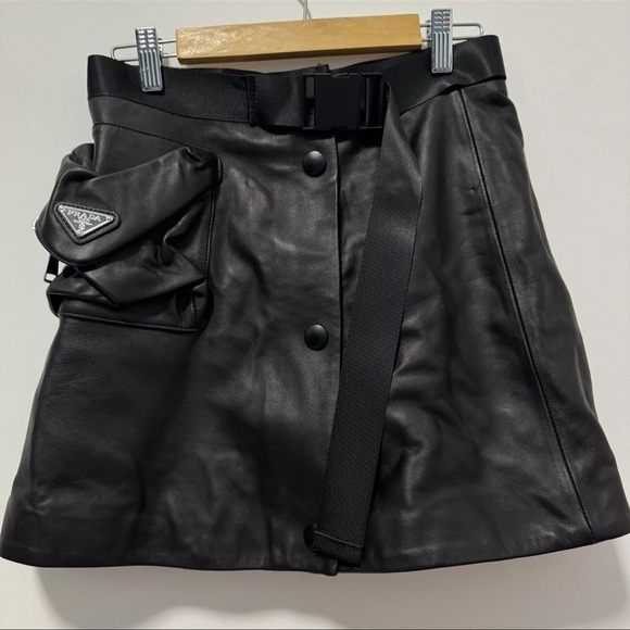 PRADA Leather Utility Mini Skirt Sz M 40 $1290